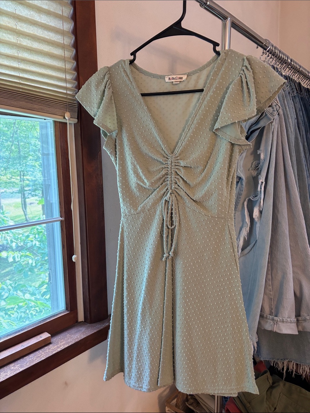 Rolla Coster Mint Green Ruched V-Neck Mini Dress